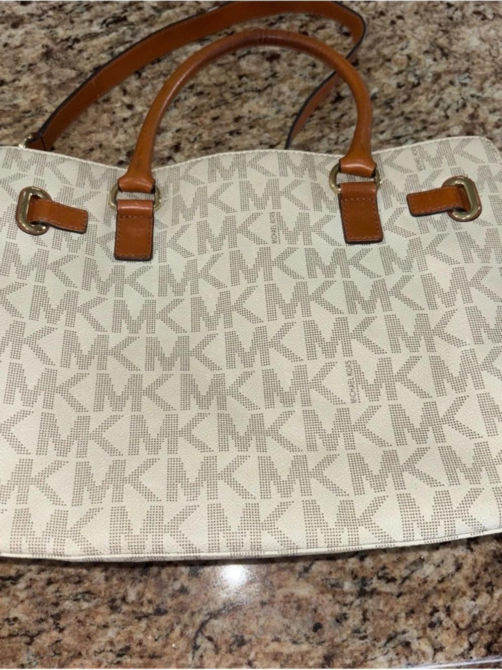 Michael Kors Cream Signature Canvas Tote with Tan Leather Trim